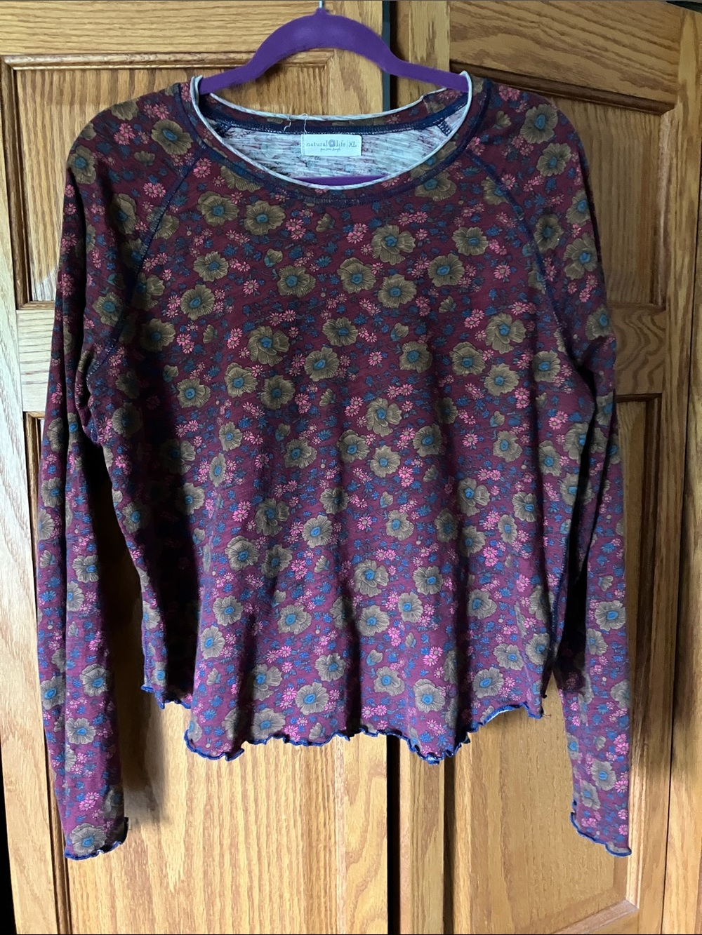 NATURAL LIFE Burgundy Floral Long-Sleeve Crewneck Top